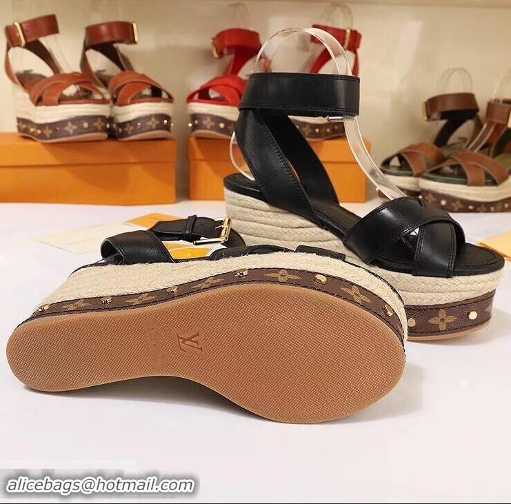 Low Price Louis Vuitton Heel 10cm Platform 6cm Timelapse Wedge Sandals Monogram Canvas LV94909 Black 2019