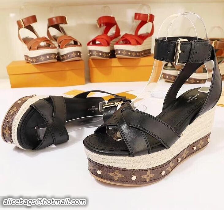 Low Price Louis Vuitton Heel 10cm Platform 6cm Timelapse Wedge Sandals Monogram Canvas LV94909 Black 2019