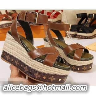 Good Quality Louis Vuitton Heel 10cm Platform 6cm Timelapse Wedge Sandals LV94912 Brown 2019