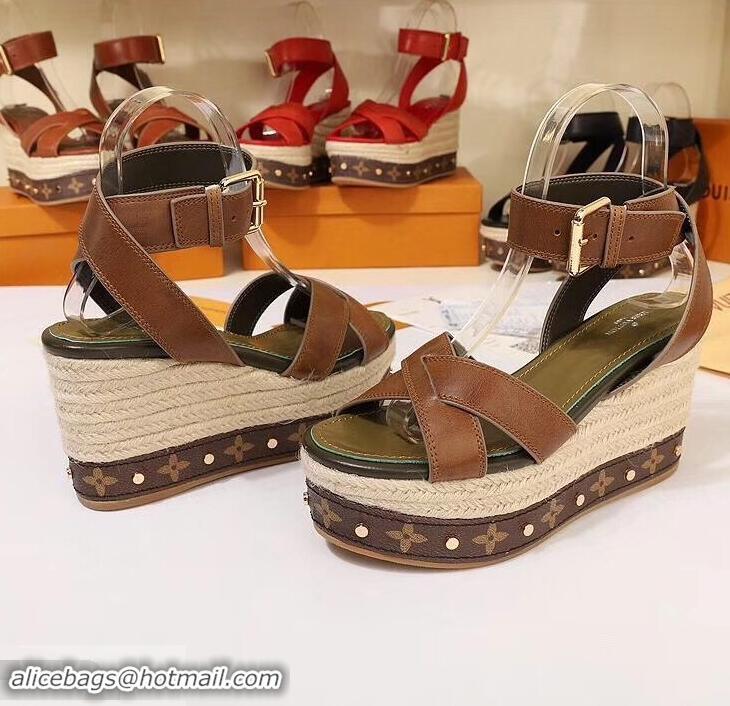 Good Quality Louis Vuitton Heel 10cm Platform 6cm Timelapse Wedge Sandals LV94912 Brown 2019