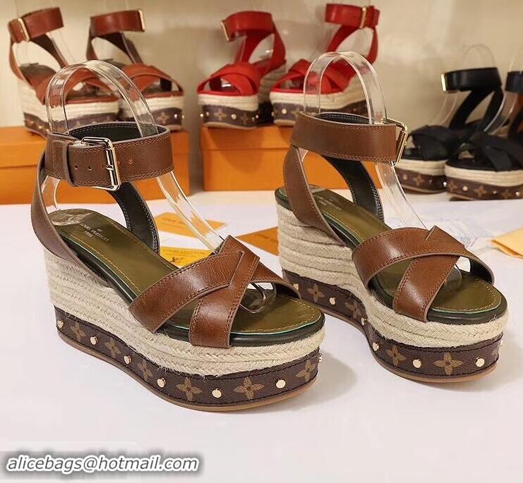 Good Quality Louis Vuitton Heel 10cm Platform 6cm Timelapse Wedge Sandals LV94912 Brown 2019