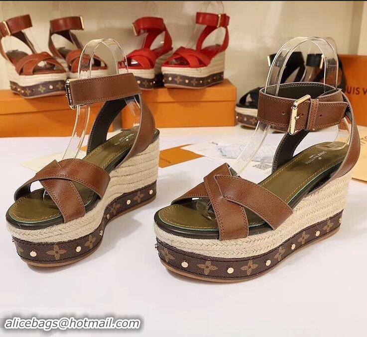 Good Quality Louis Vuitton Heel 10cm Platform 6cm Timelapse Wedge Sandals LV94912 Brown 2019