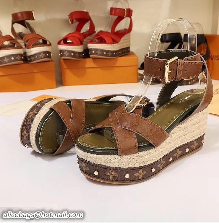 Good Quality Louis Vuitton Heel 10cm Platform 6cm Timelapse Wedge Sandals LV94912 Brown 2019