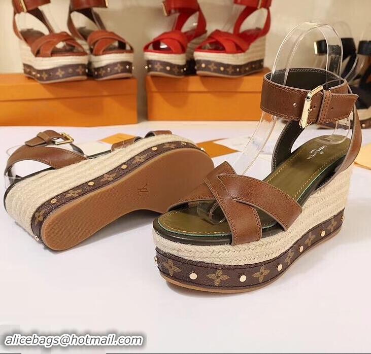 Good Quality Louis Vuitton Heel 10cm Platform 6cm Timelapse Wedge Sandals LV94912 Brown 2019