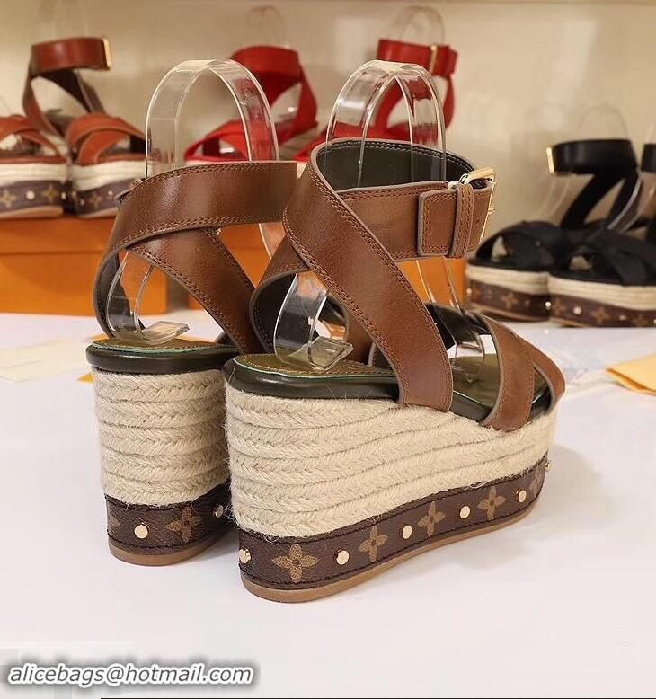 Good Quality Louis Vuitton Heel 10cm Platform 6cm Timelapse Wedge Sandals LV94912 Brown 2019