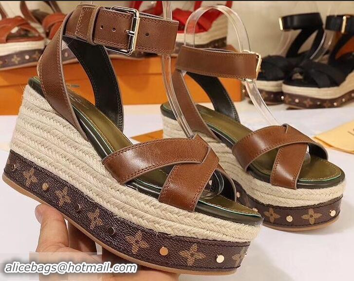 Good Quality Louis Vuitton Heel 10cm Platform 6cm Timelapse Wedge Sandals LV94912 Brown 2019