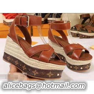 Cheapest Louis Vuitton Heel 10cm Platform 6cm Timelapse Wedge Sandals LV94912 Caramel 2019