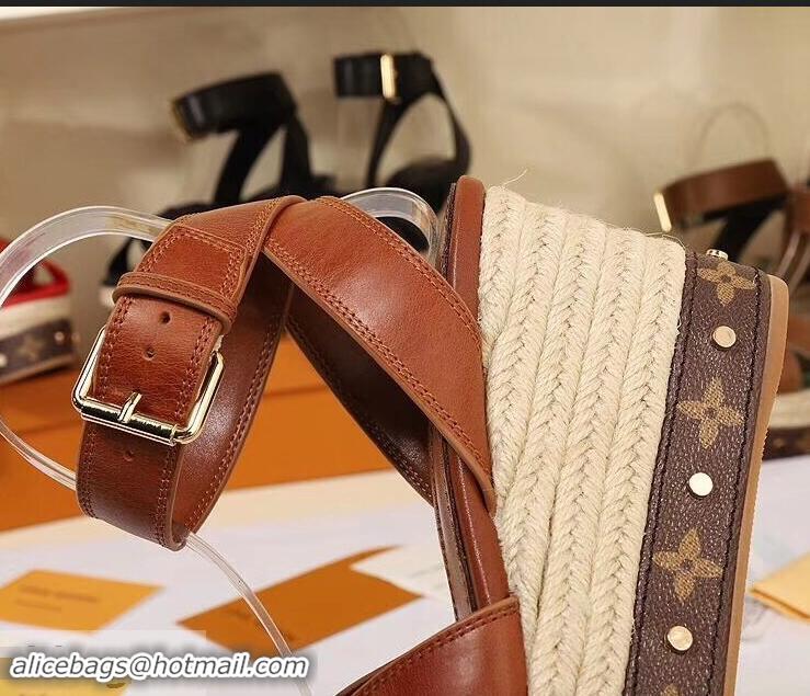 Cheapest Louis Vuitton Heel 10cm Platform 6cm Timelapse Wedge Sandals LV94912 Caramel 2019