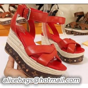 Discount Louis Vuitton Heel 10cm Platform 6cm Timelapse Wedge Sandals LV94912 Red 2019