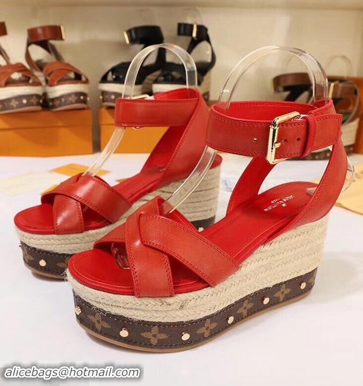 Discount Louis Vuitton Heel 10cm Platform 6cm Timelapse Wedge Sandals LV94912 Red 2019