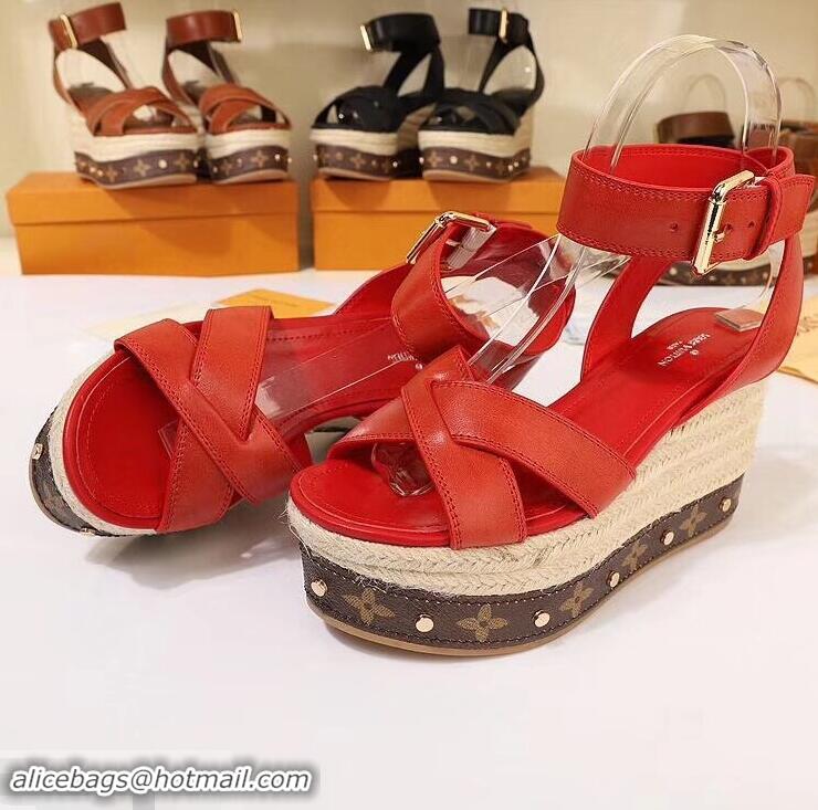 Discount Louis Vuitton Heel 10cm Platform 6cm Timelapse Wedge Sandals LV94912 Red 2019