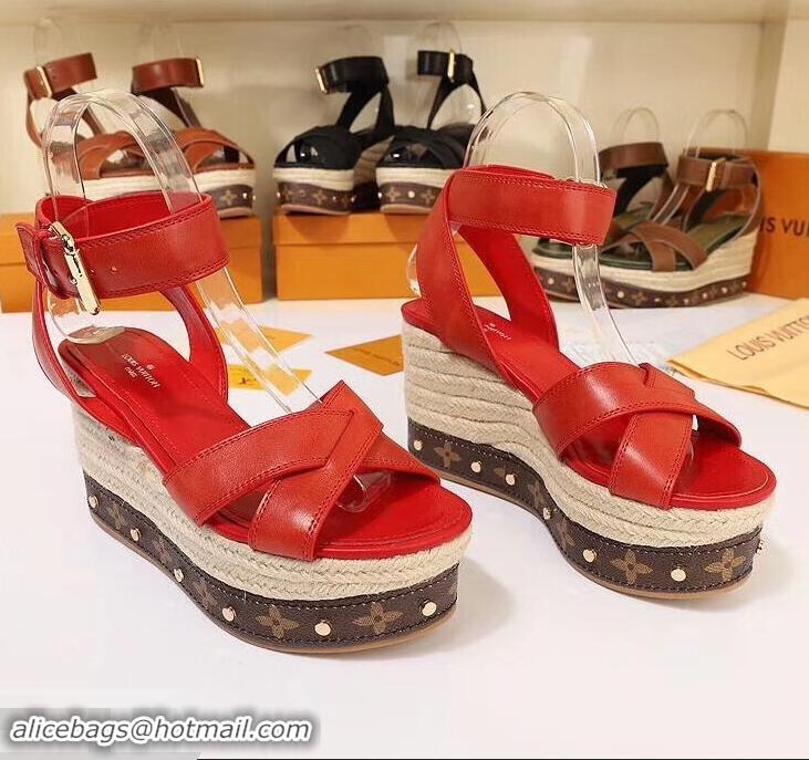 Discount Louis Vuitton Heel 10cm Platform 6cm Timelapse Wedge Sandals LV94912 Red 2019