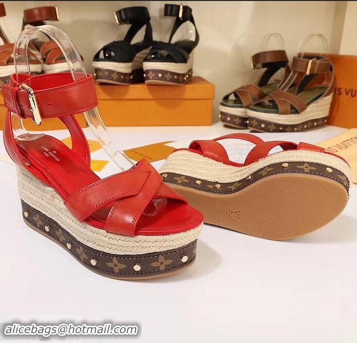 Discount Louis Vuitton Heel 10cm Platform 6cm Timelapse Wedge Sandals LV94912 Red 2019