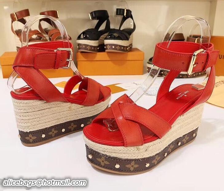 Discount Louis Vuitton Heel 10cm Platform 6cm Timelapse Wedge Sandals LV94912 Red 2019