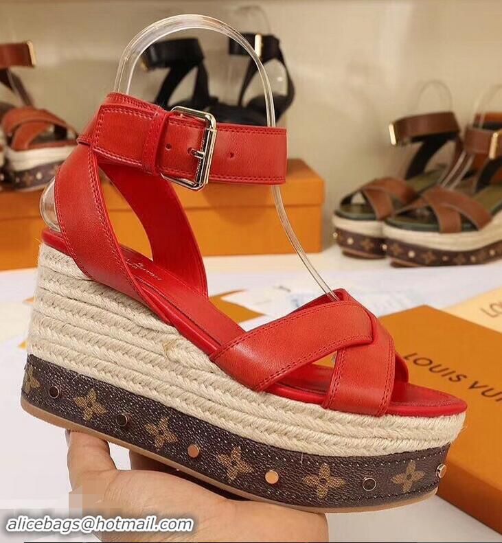 Discount Louis Vuitton Heel 10cm Platform 6cm Timelapse Wedge Sandals LV94912 Red 2019