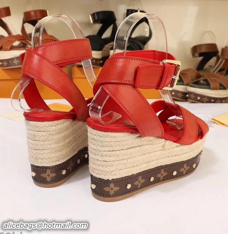 Discount Louis Vuitton Heel 10cm Platform 6cm Timelapse Wedge Sandals LV94912 Red 2019