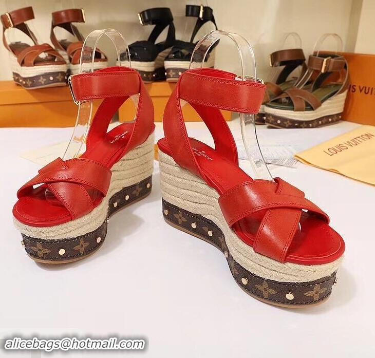 Discount Louis Vuitton Heel 10cm Platform 6cm Timelapse Wedge Sandals LV94912 Red 2019