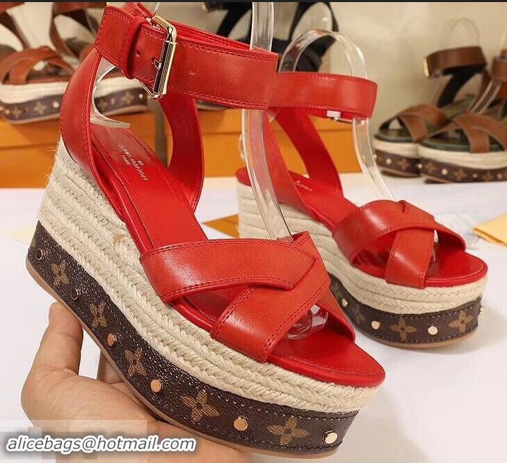 Discount Louis Vuitton Heel 10cm Platform 6cm Timelapse Wedge Sandals LV94912 Red 2019