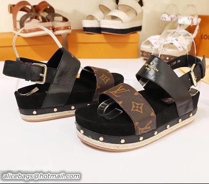 Discount Louis Vuitton Calf Leather and Patent Monogram Canvas Timelapse Sandals LV94915 Black 2019