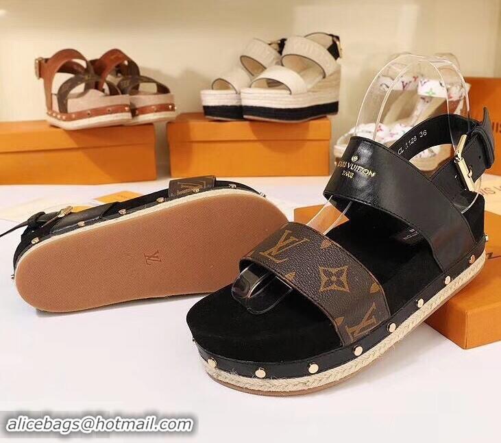 Discount Louis Vuitton Calf Leather and Patent Monogram Canvas Timelapse Sandals LV94915 Black 2019