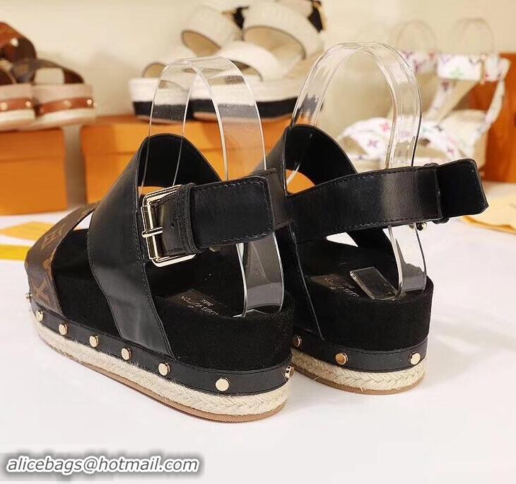 Discount Louis Vuitton Calf Leather and Patent Monogram Canvas Timelapse Sandals LV94915 Black 2019