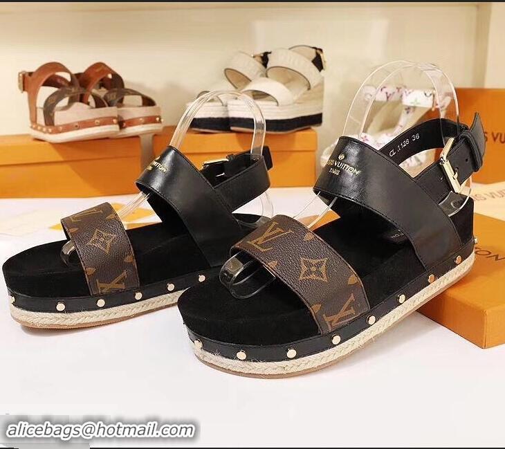 Discount Louis Vuitton Calf Leather and Patent Monogram Canvas Timelapse Sandals LV94915 Black 2019