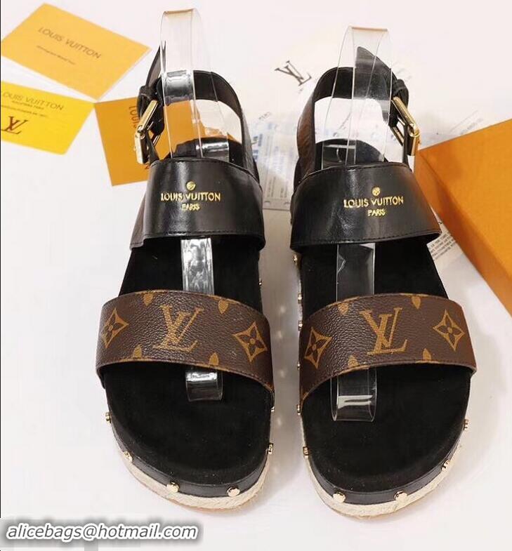 Discount Louis Vuitton Calf Leather and Patent Monogram Canvas Timelapse Sandals LV94915 Black 2019