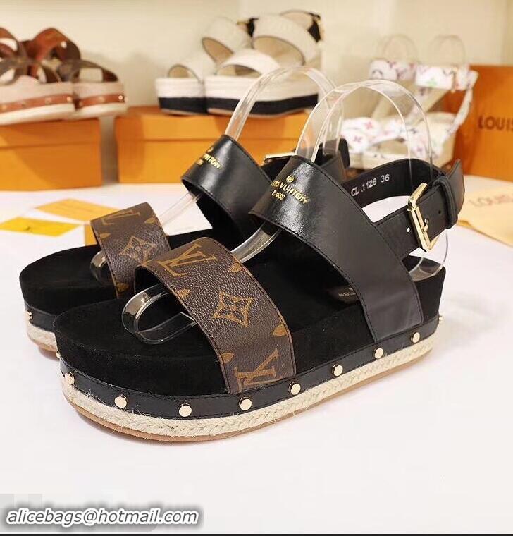 Discount Louis Vuitton Calf Leather and Patent Monogram Canvas Timelapse Sandals LV94915 Black 2019