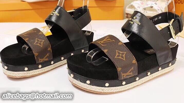 Discount Louis Vuitton Calf Leather and Patent Monogram Canvas Timelapse Sandals LV94915 Black 2019