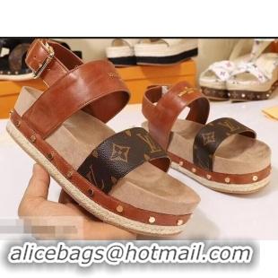 Cheap Louis Vuitton Calf Leather and Patent Monogram Canvas Timelapse Sandals LV94915 Brown 2019