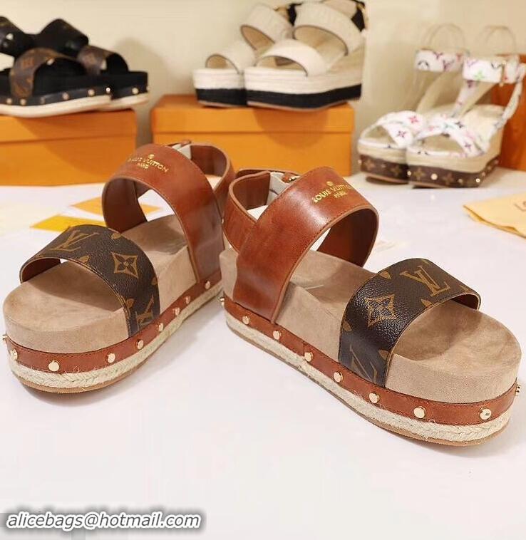 Cheap Louis Vuitton Calf Leather and Patent Monogram Canvas Timelapse Sandals LV94915 Brown 2019