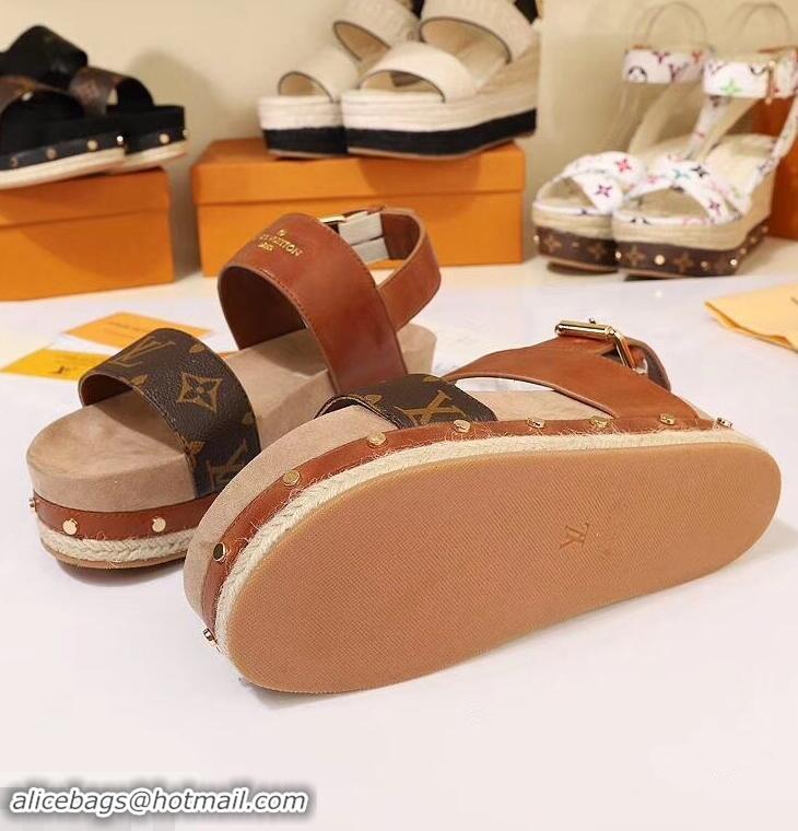 Cheap Louis Vuitton Calf Leather and Patent Monogram Canvas Timelapse Sandals LV94915 Brown 2019