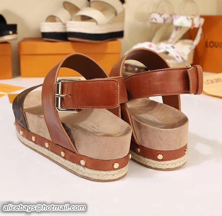 Cheap Louis Vuitton Calf Leather and Patent Monogram Canvas Timelapse Sandals LV94915 Brown 2019