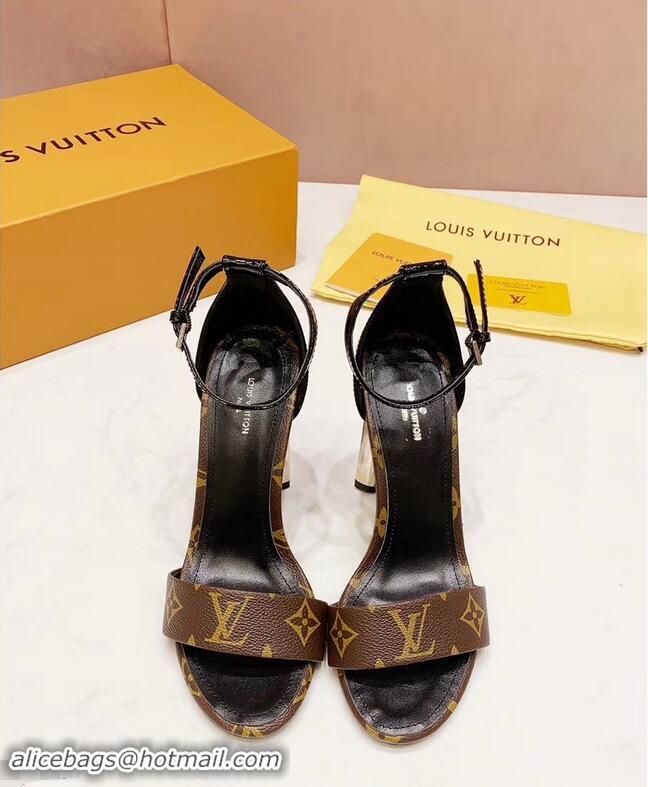 Chic Fake Louis Vuitton Heel 10cm Silhouette Sandals Monogram Canvas LV94916 Brown 2019