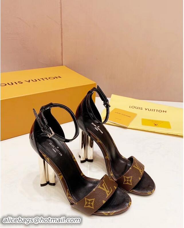 Chic Fake Louis Vuitton Heel 10cm Silhouette Sandals Monogram Canvas LV94916 Brown 2019