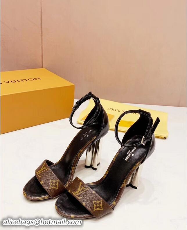 Chic Fake Louis Vuitton Heel 10cm Silhouette Sandals Monogram Canvas LV94916 Brown 2019