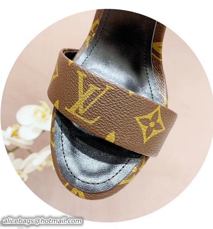 Chic Fake Louis Vuitton Heel 10cm Silhouette Sandals Monogram Canvas LV94916 Brown 2019