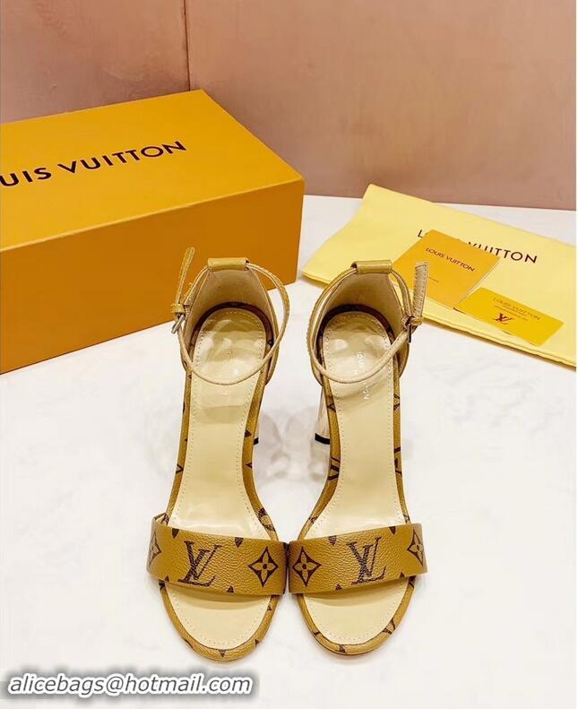 Promotional Louis Vuitton Heel 10cm Silhouette Sandals Monogram Canvas LV94916 Yellow 2019