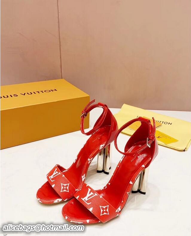 Top Design Louis Vuitton Heel 10cm Silhouette Sandals Monogram Canvas LV94916 Red 2019