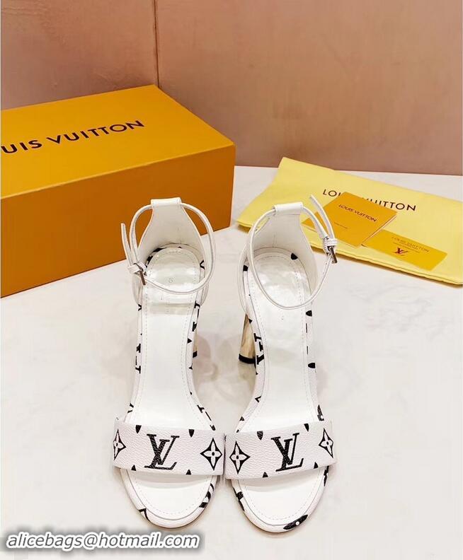 Cheap Price Louis Vuitton Heel 10cm Silhouette Sandals Monogram Canvas LV94916 White 2019