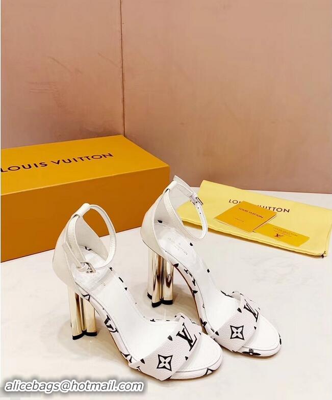 Cheap Price Louis Vuitton Heel 10cm Silhouette Sandals Monogram Canvas LV94916 White 2019