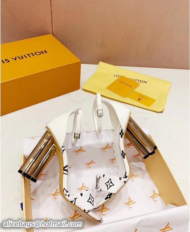 Cheap Price Louis Vuitton Heel 10cm Silhouette Sandals Monogram Canvas LV94916 White 2019