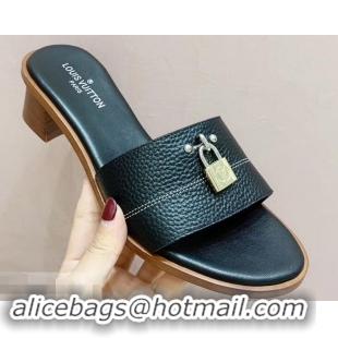 High Quality Louis Vuitton Heel 4.5cm Lock It Mules LV942921 Grained Black 2019