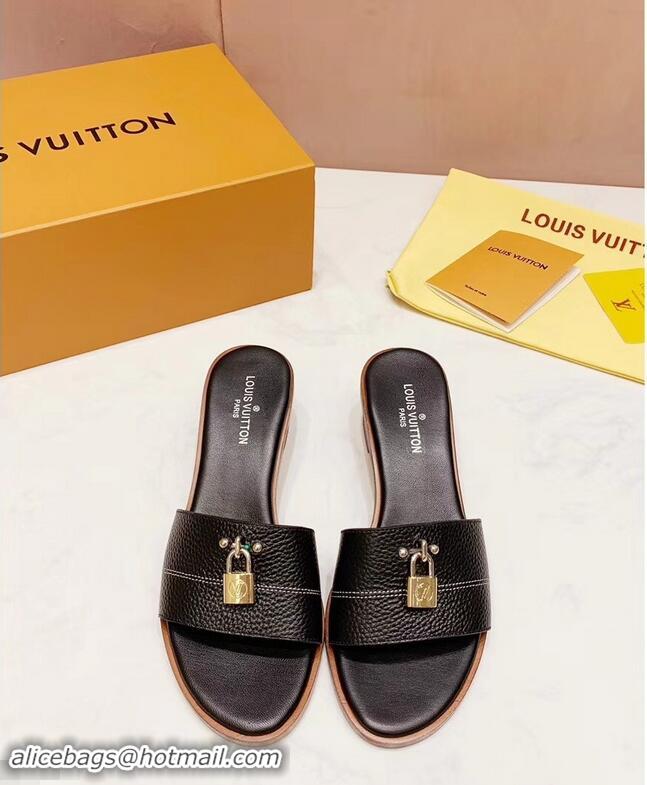 High Quality Louis Vuitton Heel 4.5cm Lock It Mules LV942921 Grained Black 2019