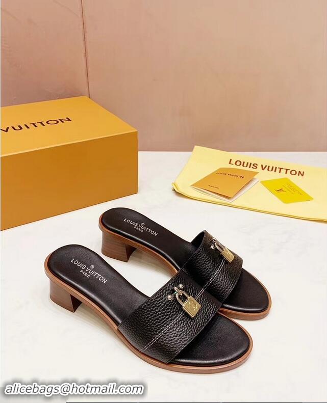 High Quality Louis Vuitton Heel 4.5cm Lock It Mules LV942921 Grained Black 2019