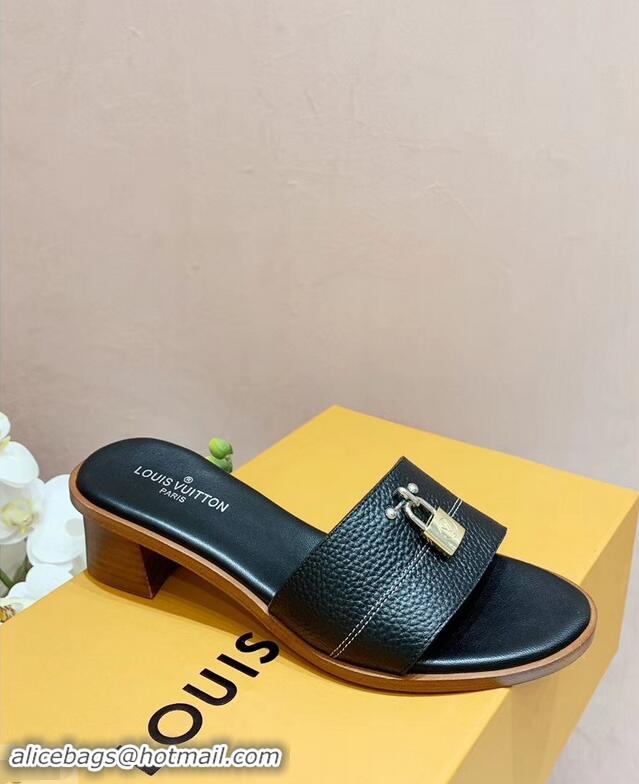 High Quality Louis Vuitton Heel 4.5cm Lock It Mules LV942921 Grained Black 2019