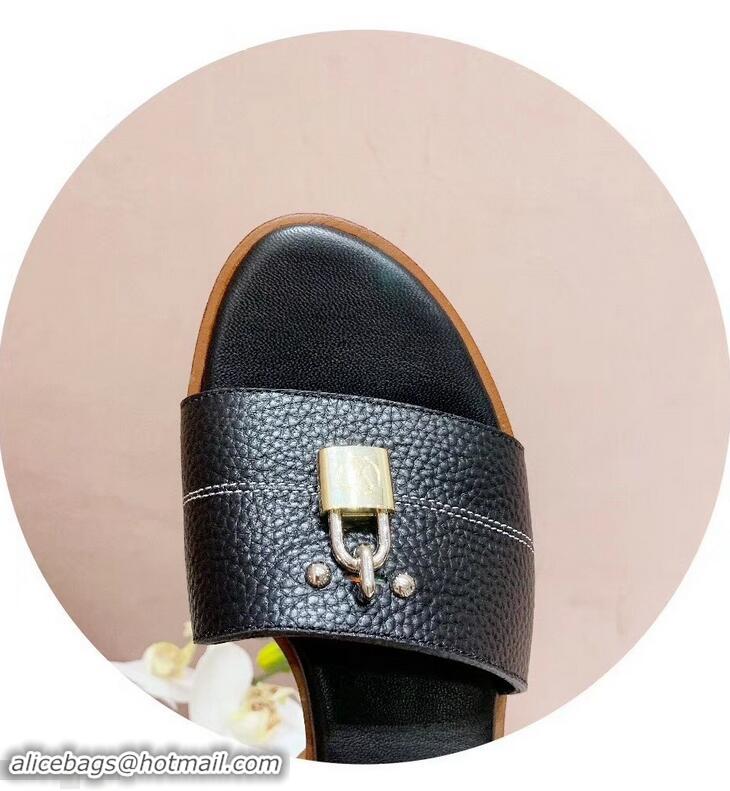 High Quality Louis Vuitton Heel 4.5cm Lock It Mules LV942921 Grained Black 2019