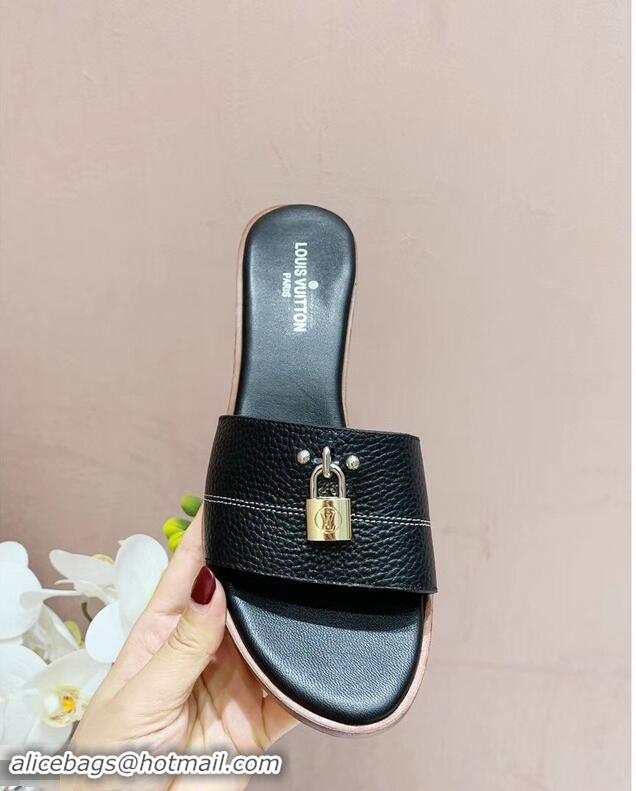 High Quality Louis Vuitton Heel 4.5cm Lock It Mules LV942921 Grained Black 2019