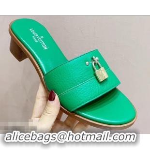 AAAAA Design Louis Vuitton Heel 4.5cm Lock It Mules LV942921 Grained Green 2019