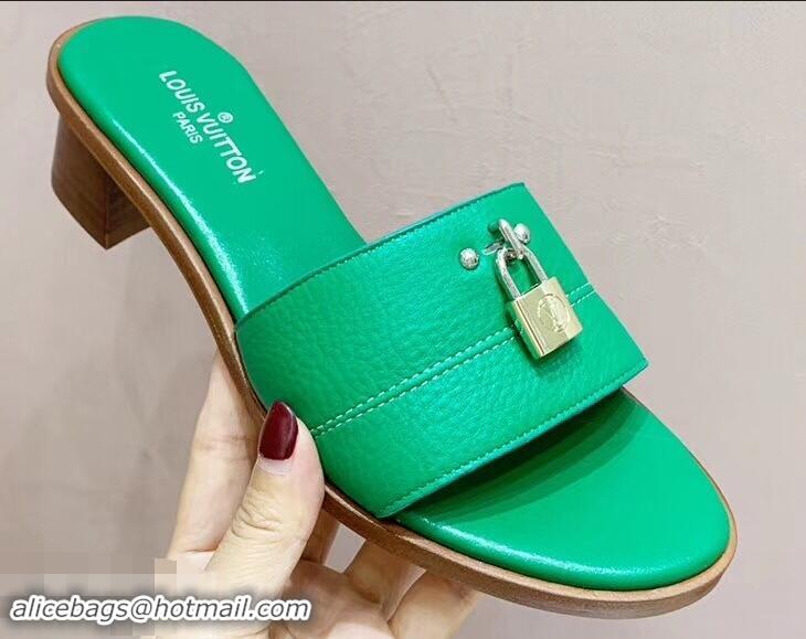 AAAAA Design Louis Vuitton Heel 4.5cm Lock It Mules LV942921 Grained Green 2019